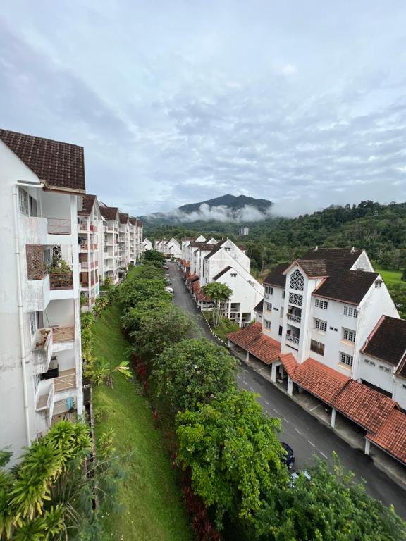 a street in a village with houses and a road at The Hill Regency in Bentong
