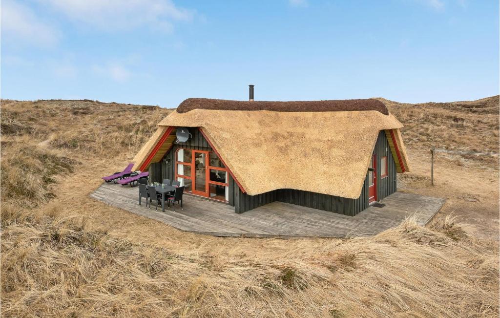 Cette petite maison au toit de chaume est située sur une colline. dans l'établissement 3 Bedroom Stunning Home In Hvide Sande, à Havrvig