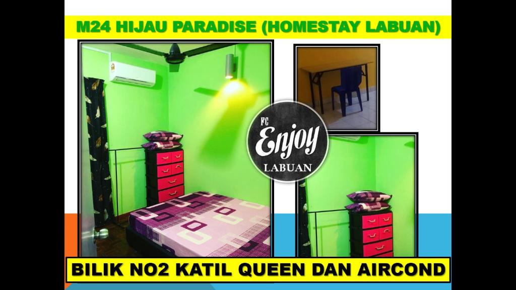 Postel nebo postele na pokoji v ubytování HOMESTAY HIJAU BLOK M24 VVIP GROUND FLOOR TAMAN MUTIARA WP Labuan