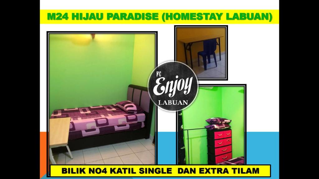 Postel nebo postele na pokoji v ubytování HOMESTAY HIJAU BLOK M24 VVIP GROUND FLOOR TAMAN MUTIARA WP Labuan