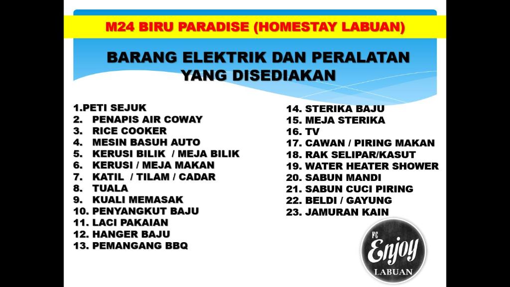 Certifikát, hodnocení, plakát nebo jiný dokument vystavený v ubytování HOMESTAY BIRU BLOK M24 VVIP GROUND FLOOR TAMAN MUTIARA WP Labuan