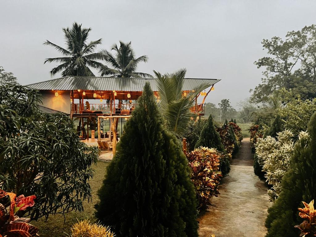 een huis met kerstbomen ervoor bij Roy's Villa in Sigiriya
