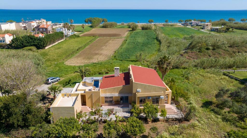 an aerial view of a house with a red roof at Gea Maleme in Maleme