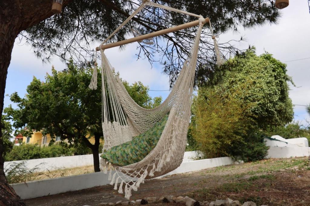 una hamaca colgando de un árbol en un patio en Quinta do Carvalheiro, en Sobral de Monte Agraço