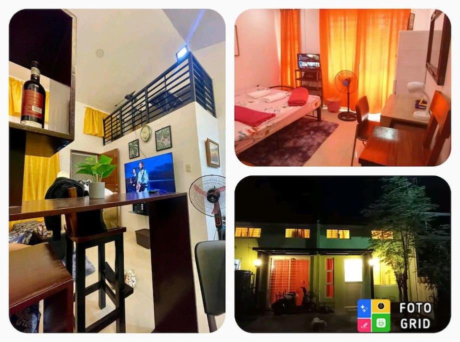 un collage de tres fotos de una sala de estar en Misty Hills Guesthouse Amadeo - Tagaytay, en Amadeo