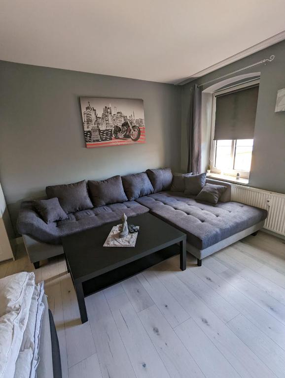 a living room with a couch and a coffee table at Flensburg Zentrum 69 02 in Flensburg