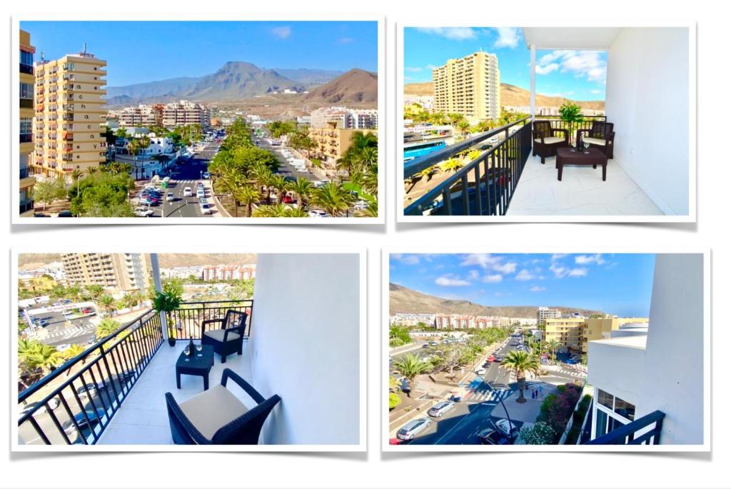 een collage van vier foto's van een stad bij ANNA beautiful apartment in the first Oceanline in Los Cristianos. in Los Cristianos