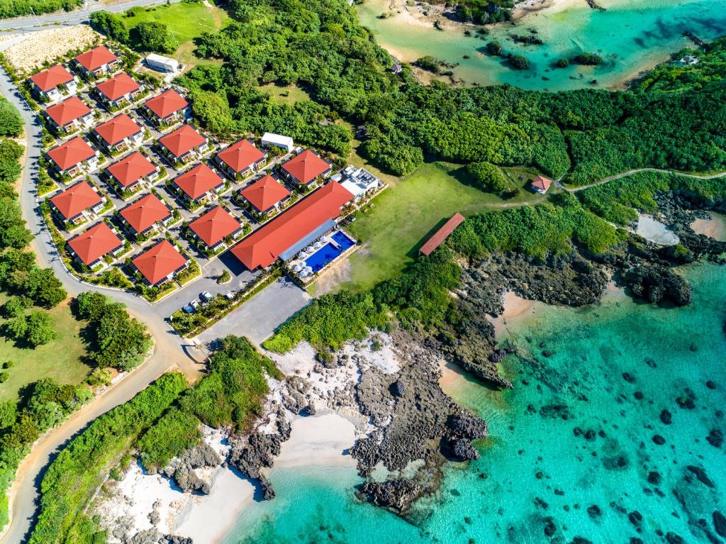 an aerial view of a resort next to the ocean at Allamanda Imgya Coral Village in Miyako Island