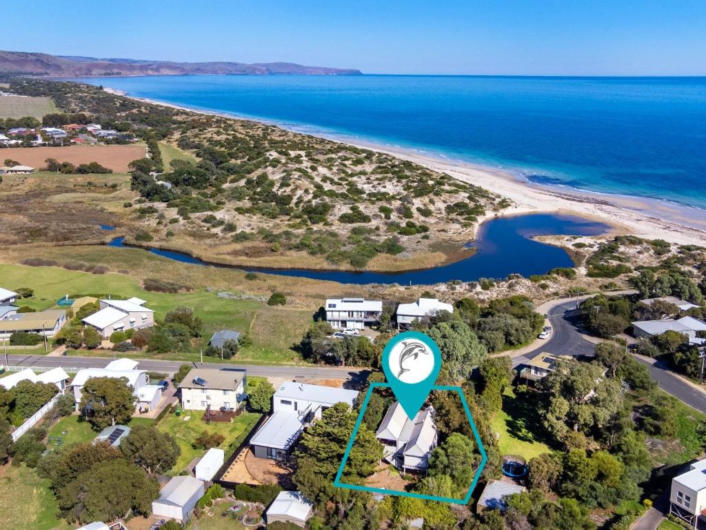 an aerial view of a property with a beach at Tranquillity on Riverview 33 Riverview Drive in Normanville