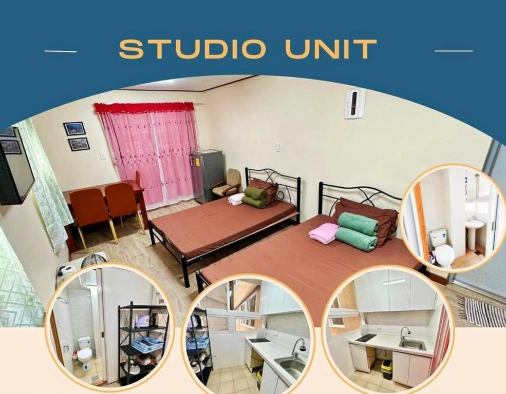 three pictures of a room with a studio unit at Zenmist properties - Studio Unit in Baguio