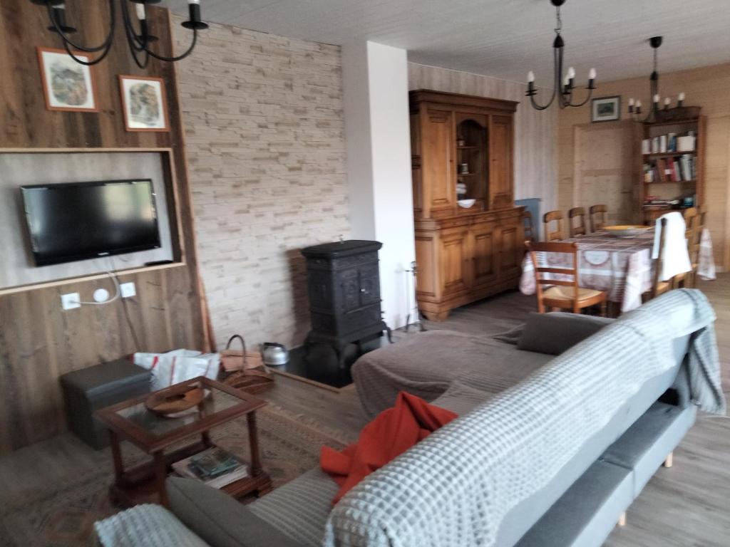 Televízia a/alebo spoločenská miestnosť v ubytovaní Gîte du Bachat