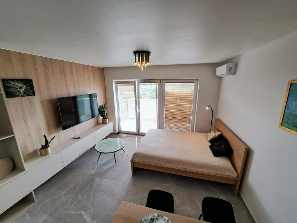 TV a/nebo společenská místnost v ubytování Kima Apartament Bażantów 29