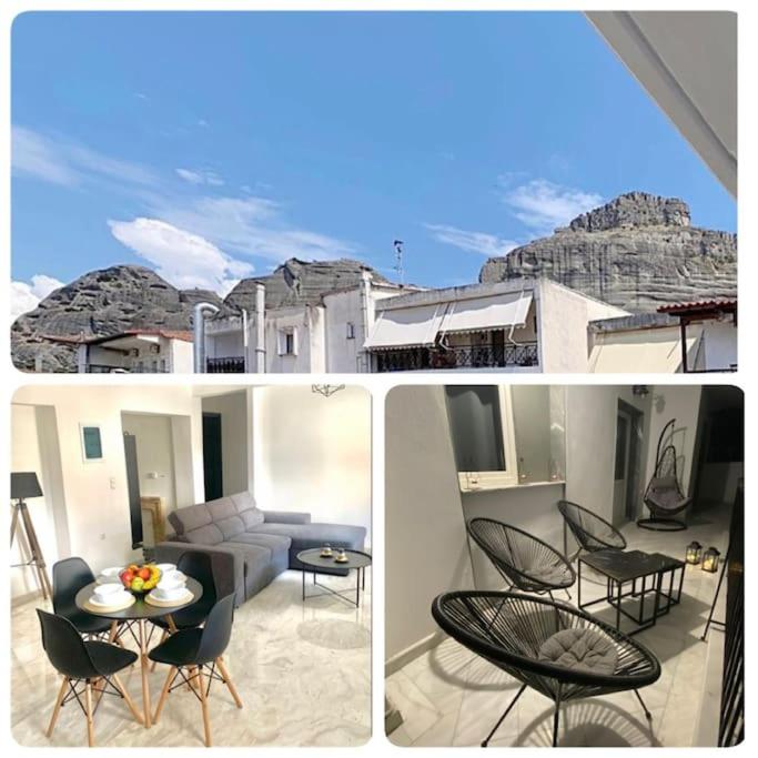 a collage of three pictures of a living room at M&F Meteora Apartments #2 in Kalabaka