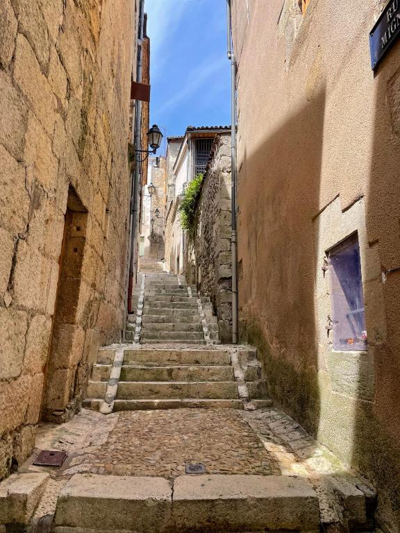 an alley with steep stairs in an old town at Le relais appartement aux charmes authentiques WIFI in Périgueux