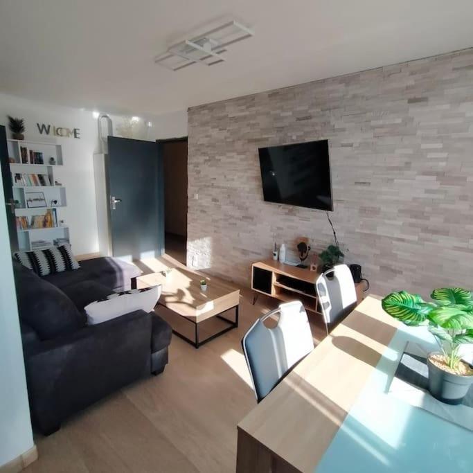 un salon avec un canapé et une table dans l'établissement Appartement charmant et calme en bord de Loire., à Nantes