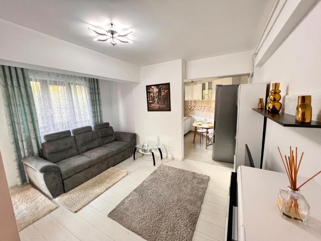 sala de estar con sofá y mesa en 2 rooms apartment Airy & Bright Relax, en Iaşi