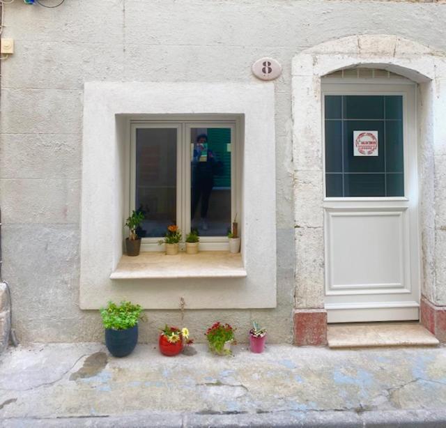 a person standing in a window with potted plants at L'AGACHON LA CIOTAT VIEUX PORT in La Ciotat
