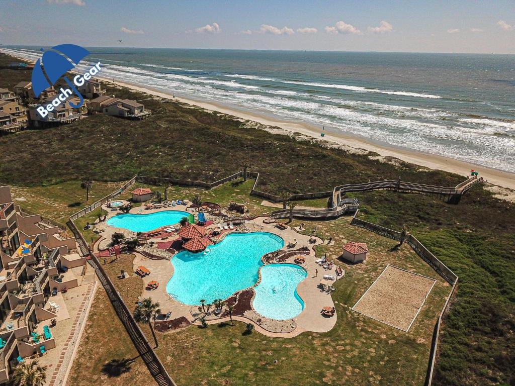 an aerial view of a resort near the beach at MP217 Gulf view condo with Boardwalk to Beach in Padre Island