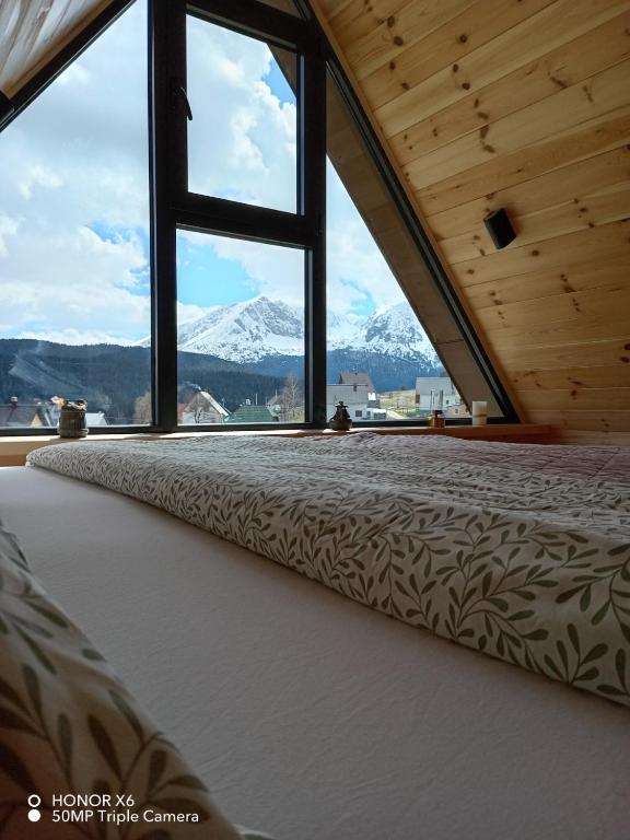 Vista generica sulle montagne o vista sulle montagne dall'interno del lodge