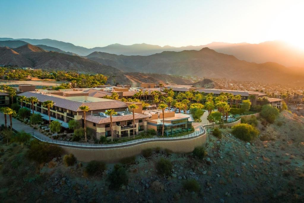 an aerial view of a building with mountains in the background at The Ritz-Carlton, Rancho Mirage in Rancho Mirage