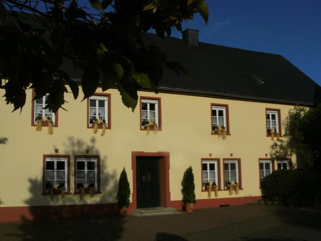 ThalfangにあるSnug Apartment in Morbach Riedenburg with Terraceの大きな白い家(ドア、窓付)