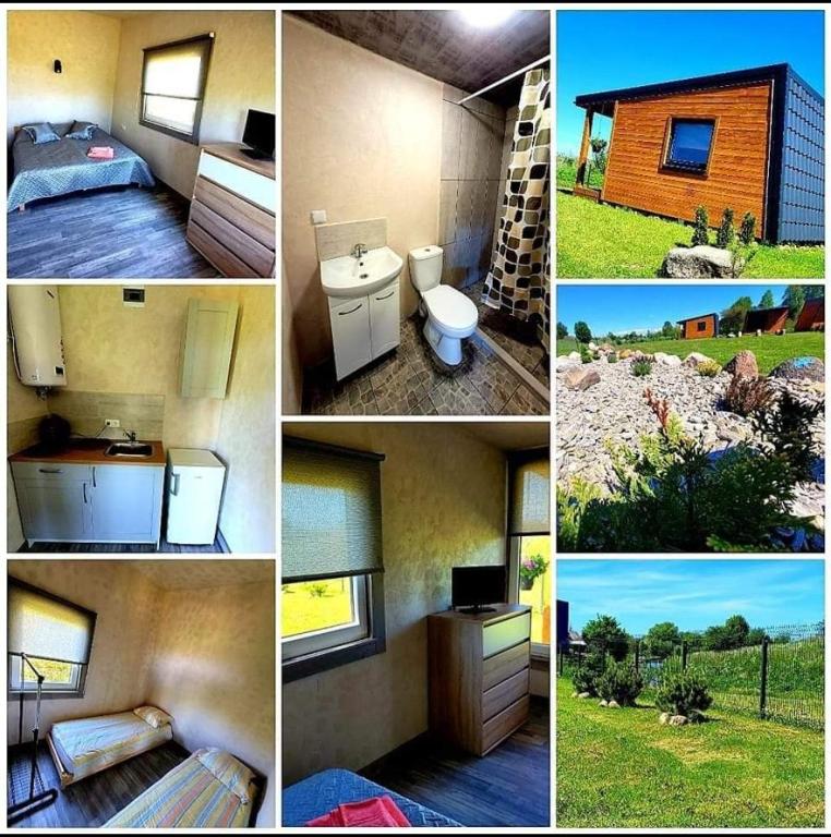 un collage de photos d'une chambre et d'une maison dans l'établissement Nameliai Šventojoje, à Palanga