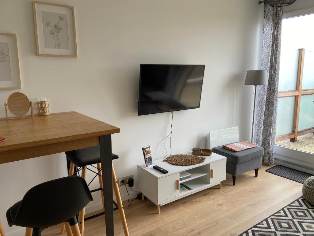 Telewizja i/lub zestaw kina domowego w obiekcie LA MER EN VUE, destination naturelle pour 2, avec WIFI et parking