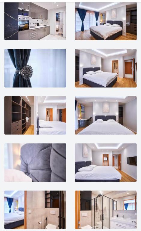 un collage de différentes photos d'une chambre dans l'établissement Chez Flo, à Grenoble