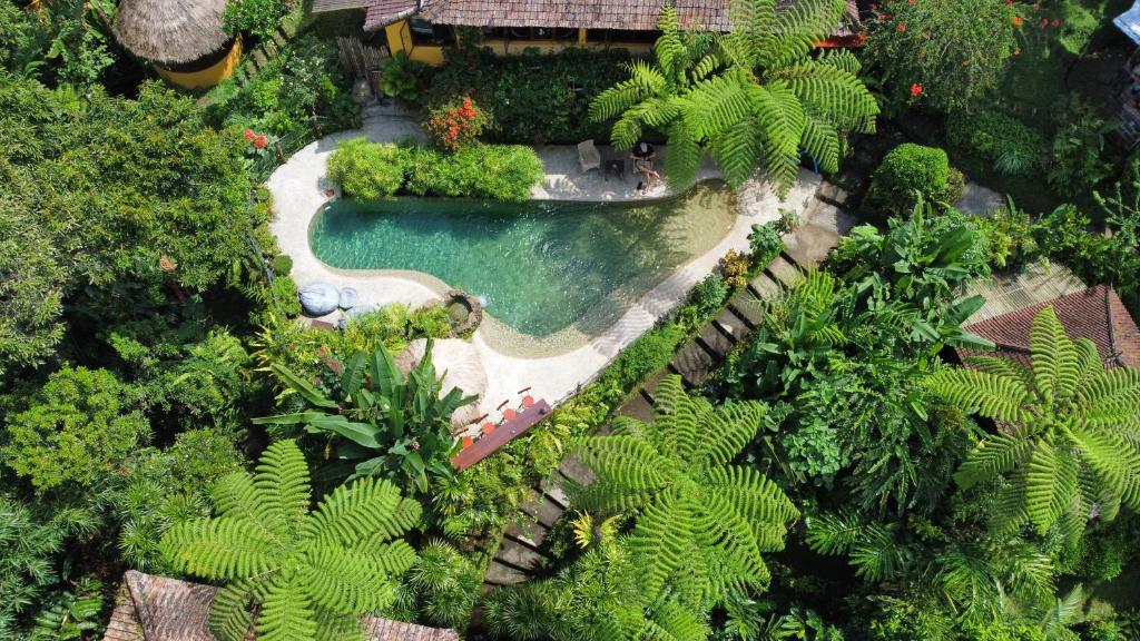 una vista aérea de una piscina en un jardín en Sarinbuana Eco Lodge, en Blimbing