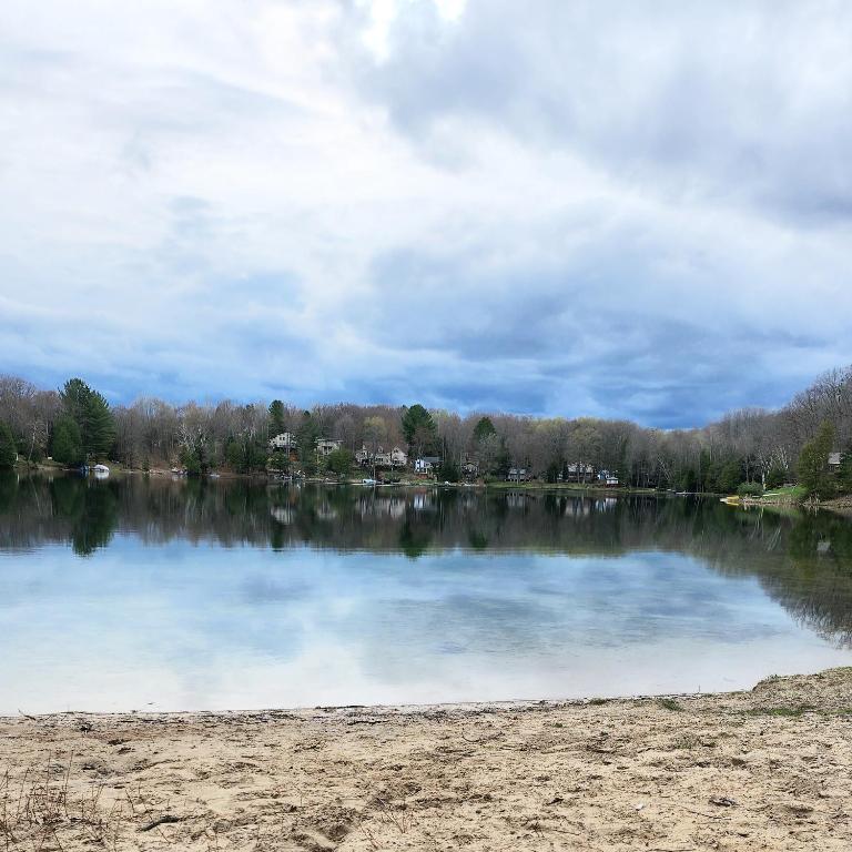 a view of a lake with trees and houses at Mi-o My Getaway in Mio