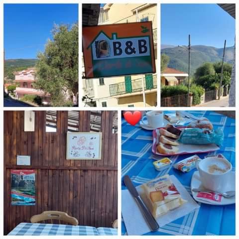a collage of pictures of a table with food on it at B&B Porta di Suso Camerota in Camerota