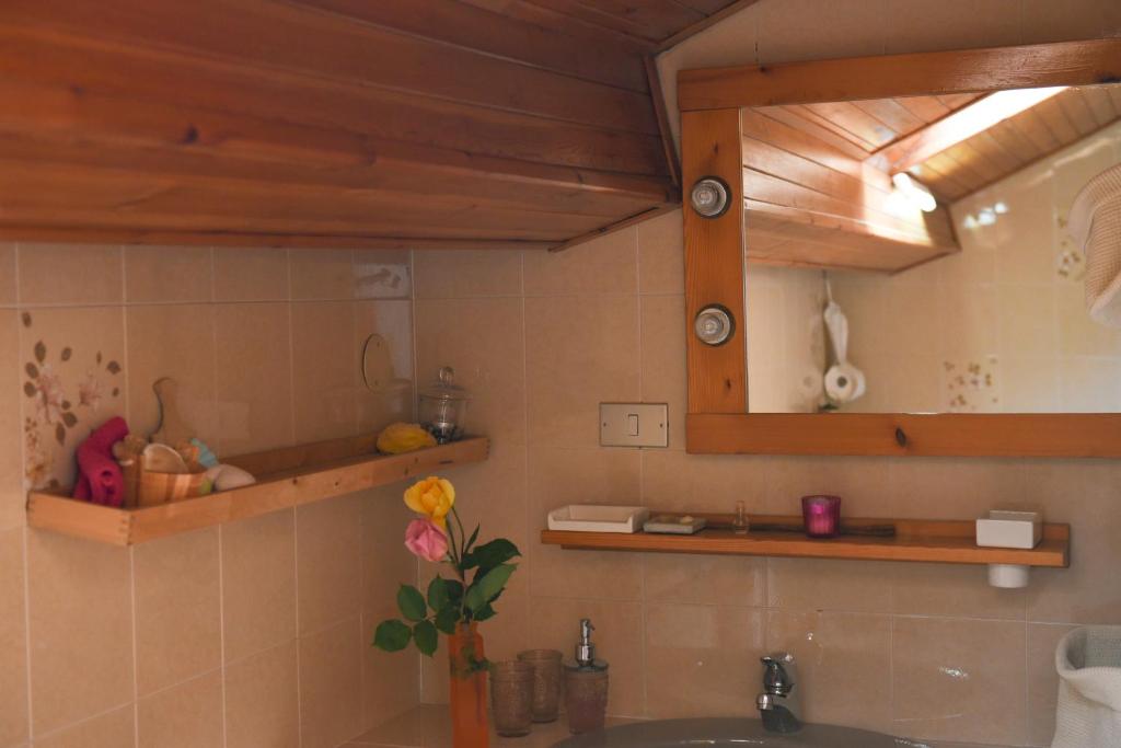 a bathroom with a sink and a mirror at B&B Va...lentina in Piavata
