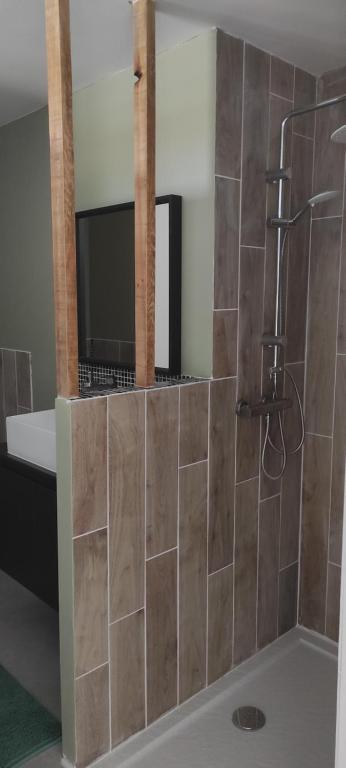 W łazience znajduje się prysznic, umywalka i wanna. w obiekcie Magnifique Grange Entièrement Rénovée w mieście Marcillac