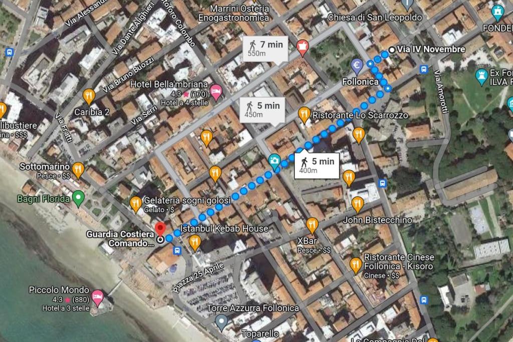 a map of a city with yellow dots at Puzzle al Mare in Follonica