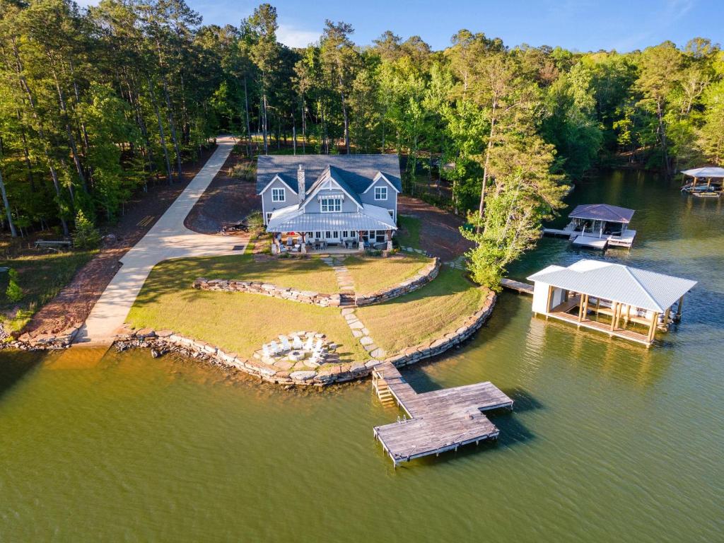an aerial view of a house on a island in the water at Easy Street 