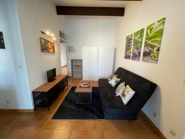 salon z kanapą i stołem w obiekcie A 8 mn A PIED DES PLAGES APPARTEMENT AVEC PISCINE ET TENNIS w Argelès-sur-Mer