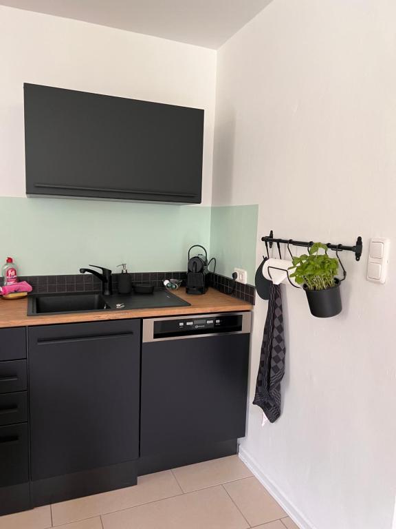 Een keuken of kitchenette bij Ferienwohnung Traunkirchen mit Seeblick