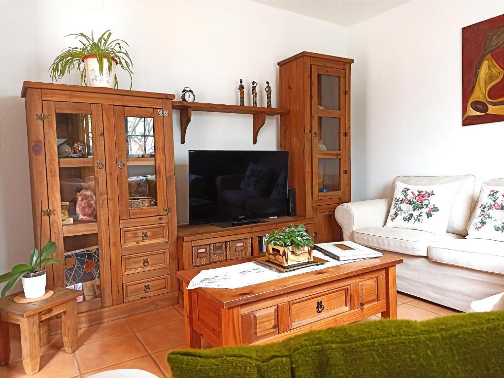 a living room with a couch and a tv at La Barrica in Soo