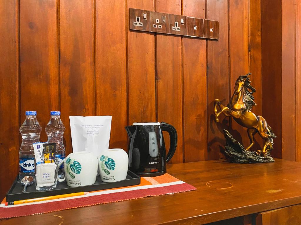 Příslušenství pro přípravu čaje a kávy v ubytování Hotel Levon Ella