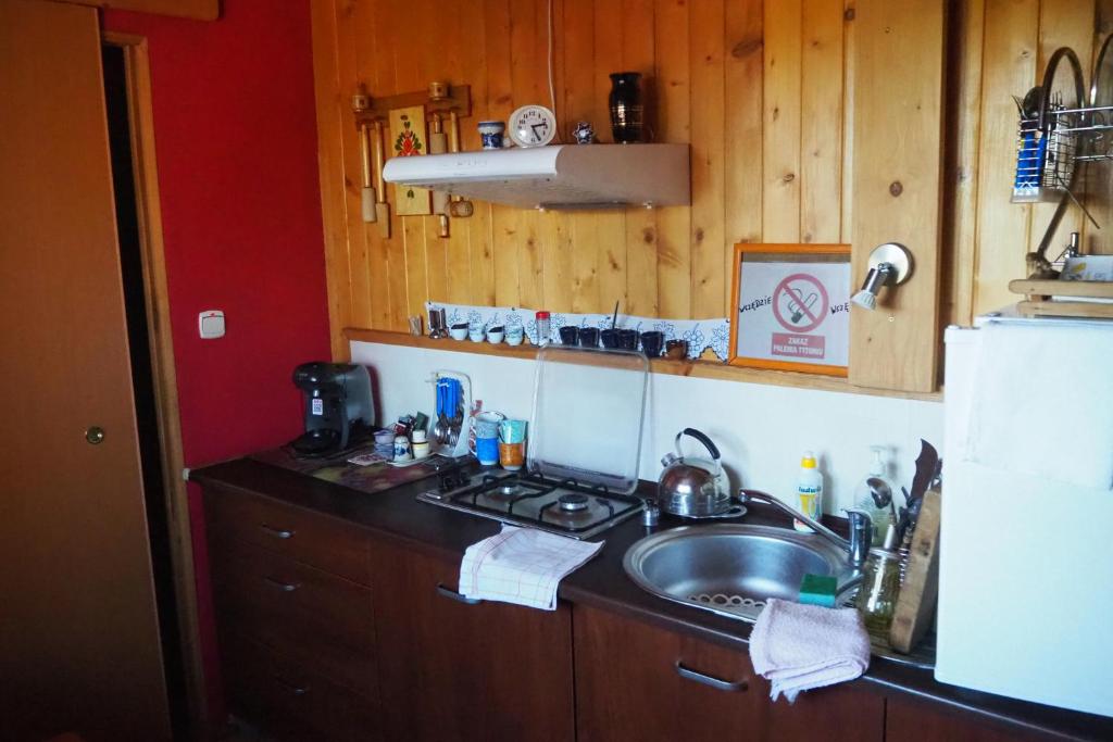 una cucina con lavandino e piano cottura di Pokoje gościnne u Ewy a Zakopane