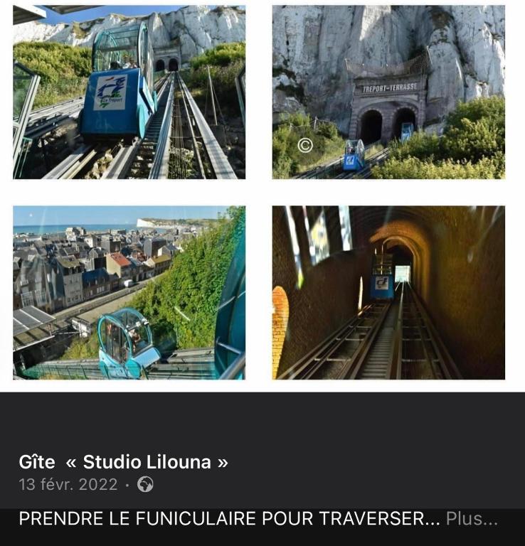 a collage of four pictures of a train at Studio Lilouna avec parking privé in Le Tréport