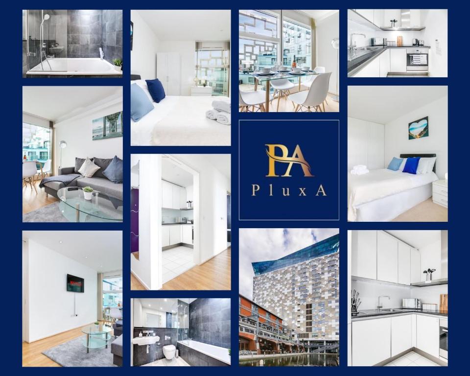 a collage of photos of a living room at Pluxa Azure Cubic - Azure Cityview, Corporate Stays Welcome in Birmingham