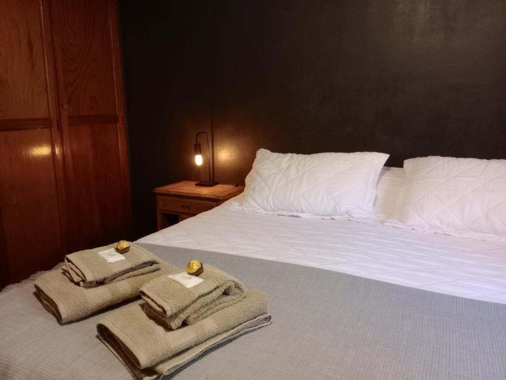 um quarto com uma cama com toalhas em Departamento Lorenzo I em Mendoza