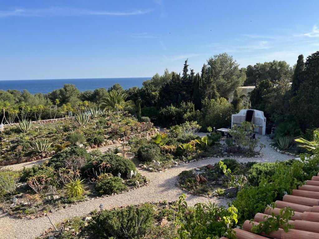 a garden with plants and the ocean in the background at 233 Casa Galo Verde Apartments in Porches