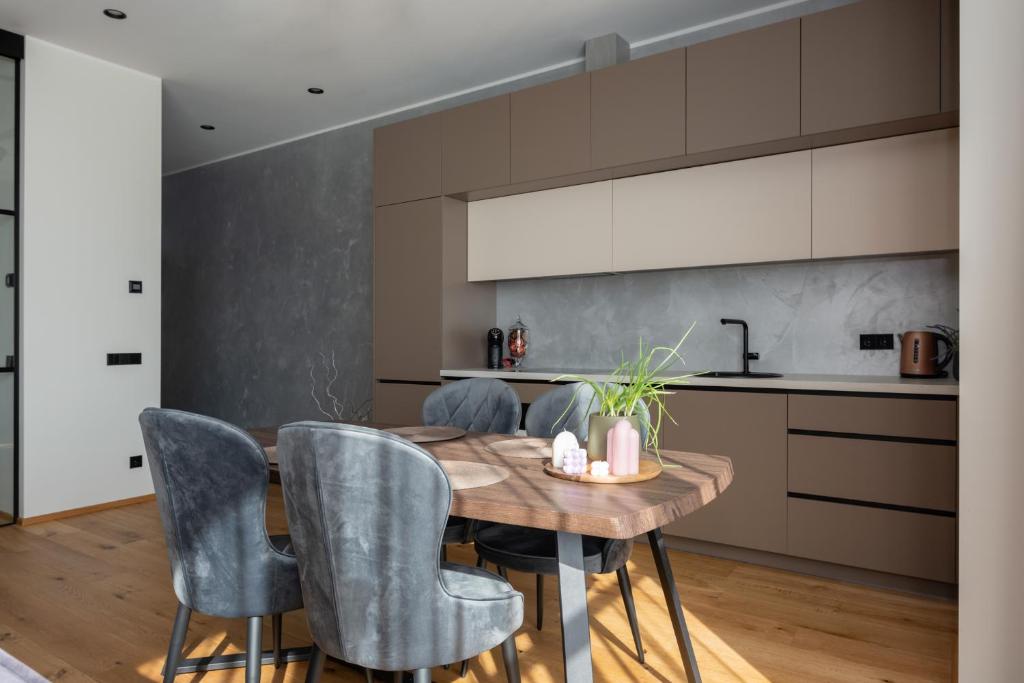 Kuchyň nebo kuchyňský kout v ubytování Sauna Apartment Tamula