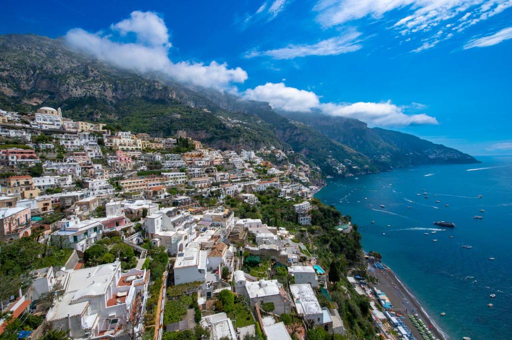 an aerial view of positano on the amalfi coast at Villa Briganti Seaview Terrace in Positano