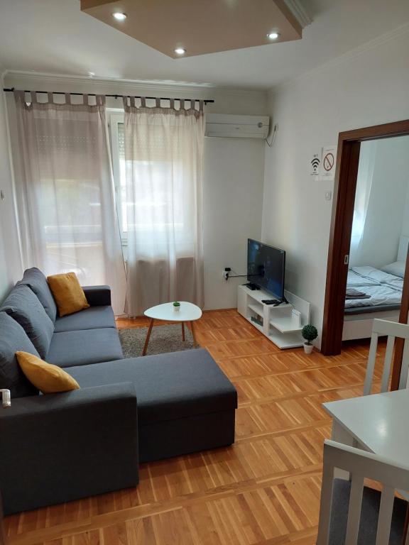een woonkamer met een bank en een tv bij Smiley 2 - Subotica Centar in Subotica