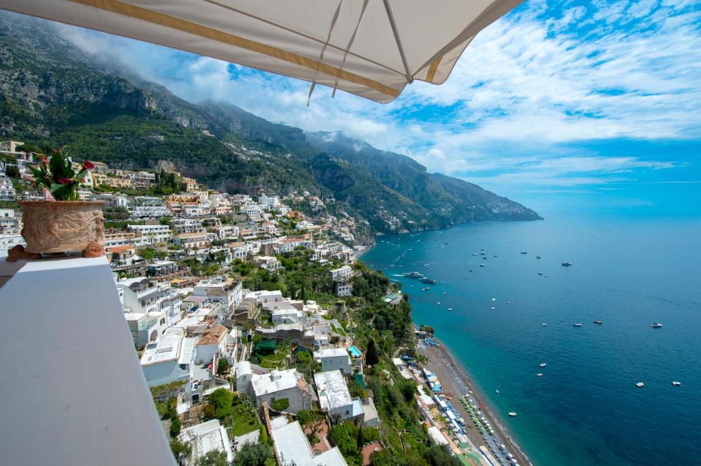 an aerial view of positano on the amalfi coast at Villa Briganti Seaview Terrace in Positano