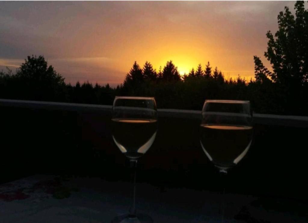 - deux verres de vin devant un coucher de soleil dans l'établissement Hahnenklee Waldblick Cari, à Hahnenklee