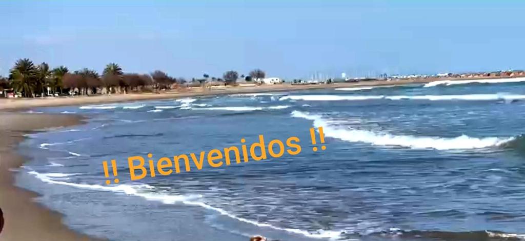 Una foto de la playa con las palabras bichenoolis en Apartamento Sol y Playa, en Puerto Sagunto